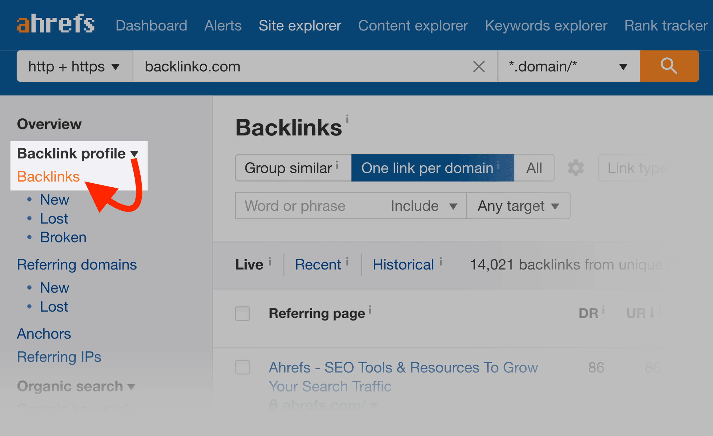 Ahrefs – Backlink profile – Backlinks