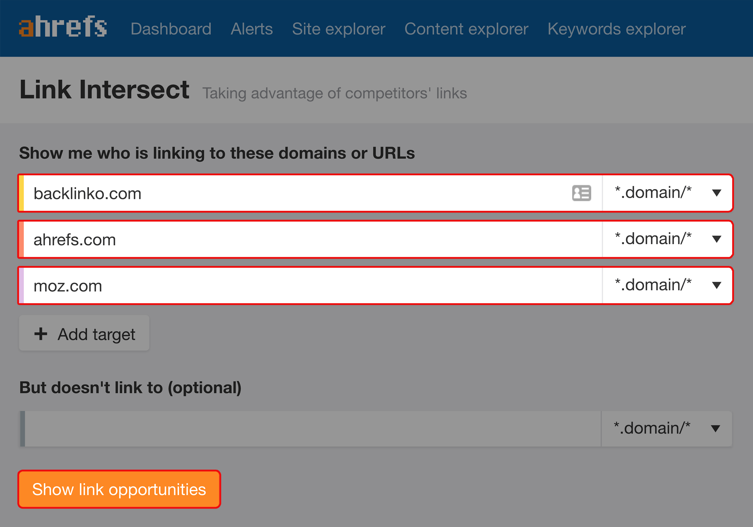 Ahrefs – Link intersect insert sites