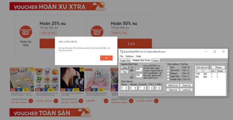 Dùng auto click săn mã banner Shopee