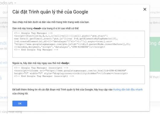 Sao chép mã code GTM