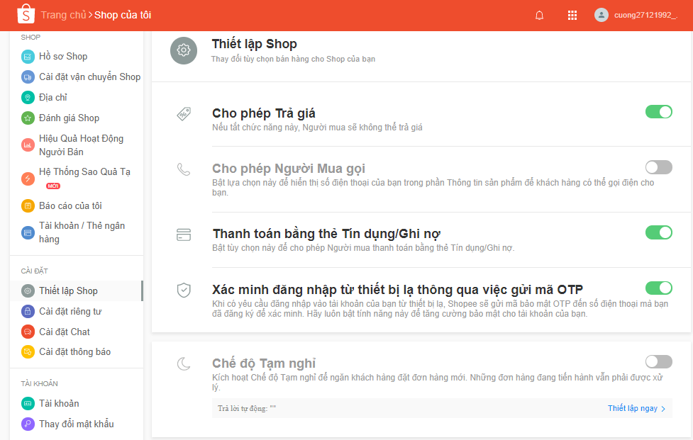 Hướng dẫn thiết lập thông tin Shop bán hàng trên Shopee