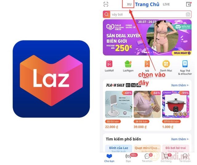 vào mục lazcoins trên lazada