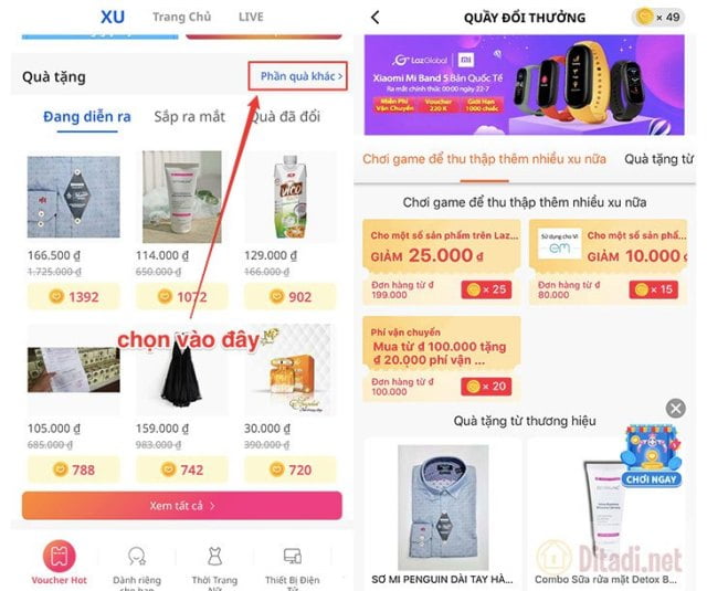 Đổi thưởng xu lazada trong Quầy đổi thưởng