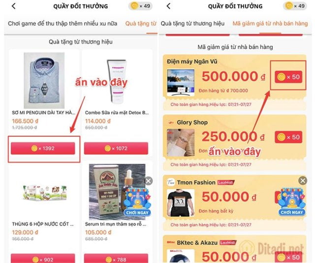 cách dùng xu lazada đổi quà