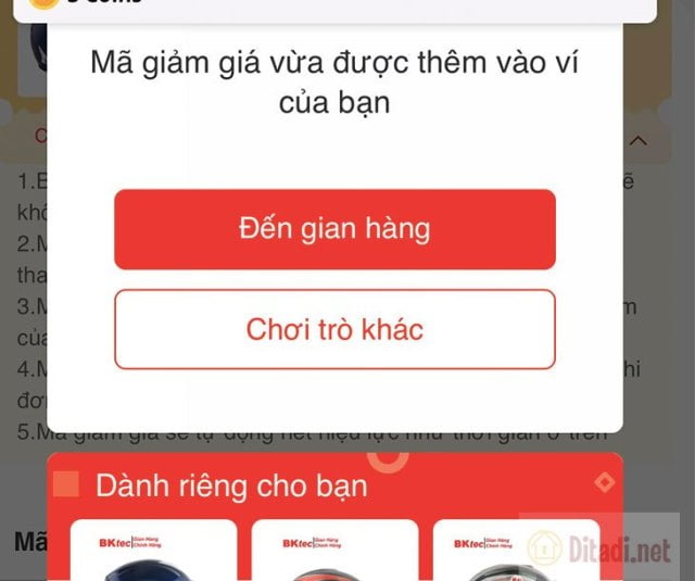 Mã giảm giá được thêm vào ví của bạn