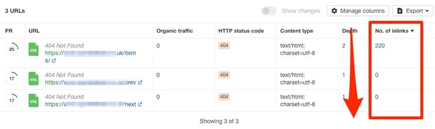 Internal links - sắp xếp từ cao đến thấp