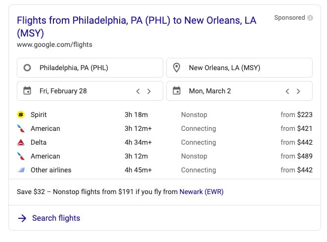 Tính năng SERP là gì? Chuyến bay