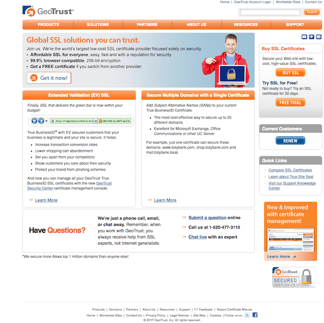 GeoTrust nơi cung cấp SSL miễn phí trong 30 ngày