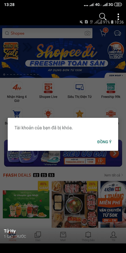 Tài khoản Shopee bị khóa do vi phạm Tiêu chuẩn cộng đồng