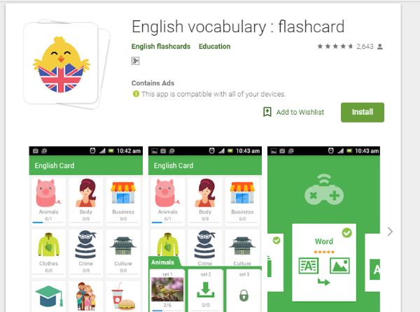 Giao diện phần mềm English Flashcards