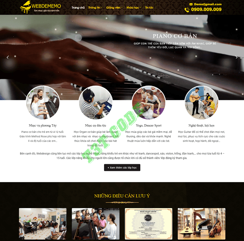 Theme web wordpress flatsome trung tâm dậy khoa học nhạc cụ pianocenter