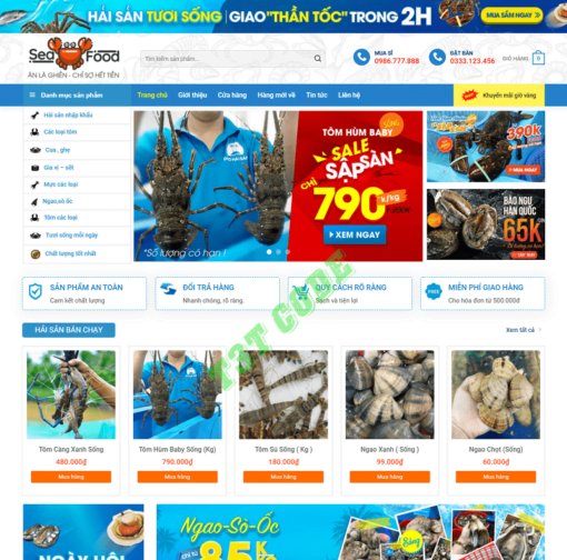 Theme web wordpress flatsome bán hải sản